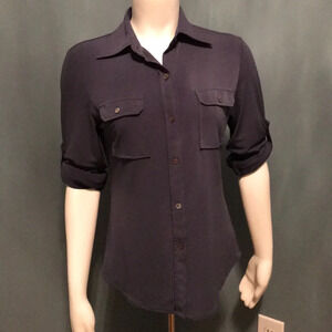 Ellie Kai blue button down stretch blouse size 2